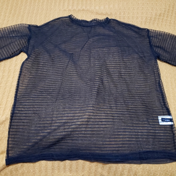 Shein Drop Shoulder Striped Mesh Sheer Top - Picture 3 of 4